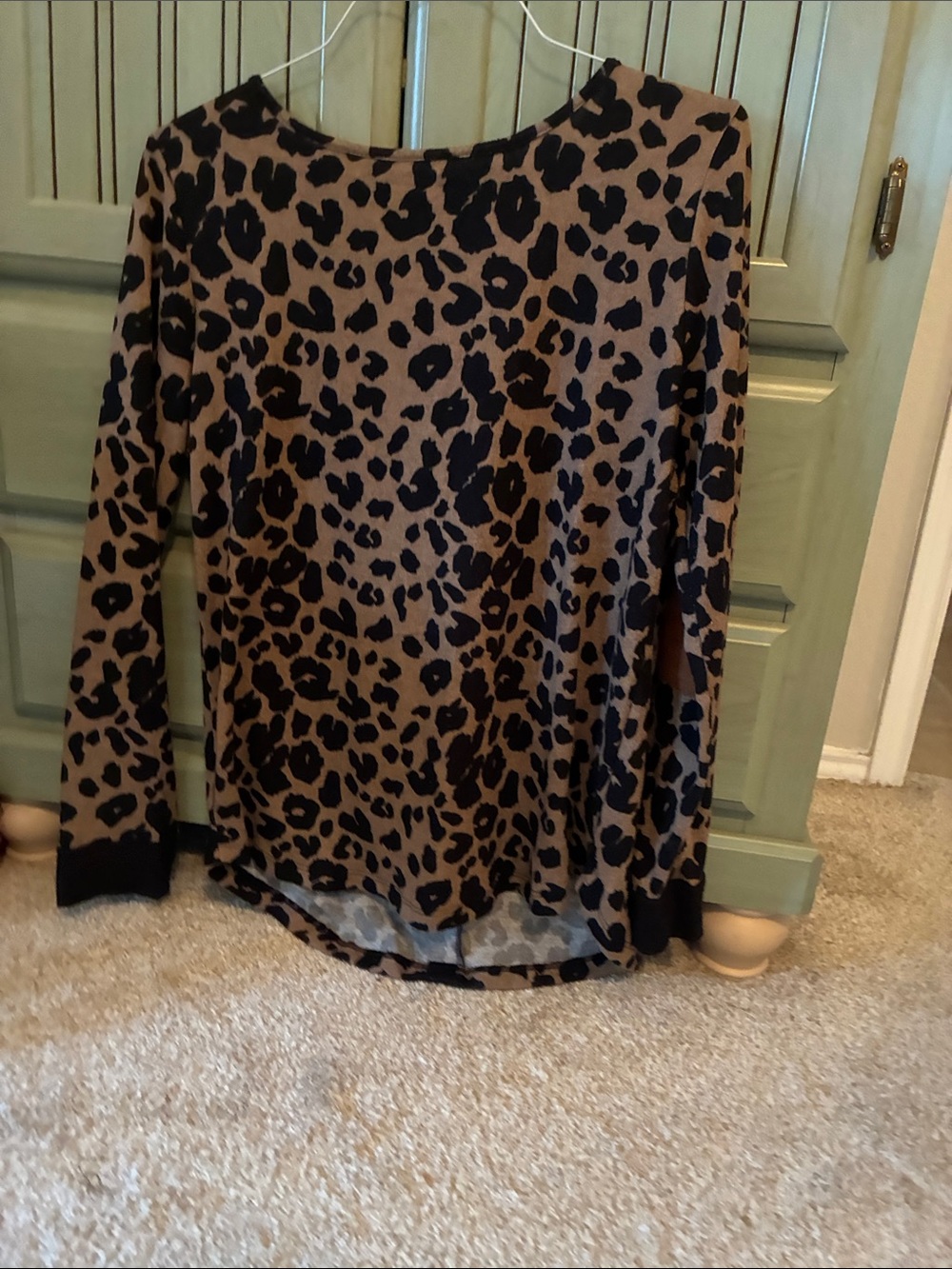 Pink Clover Leopard Print Long Sleeve Top - Tan/Black
